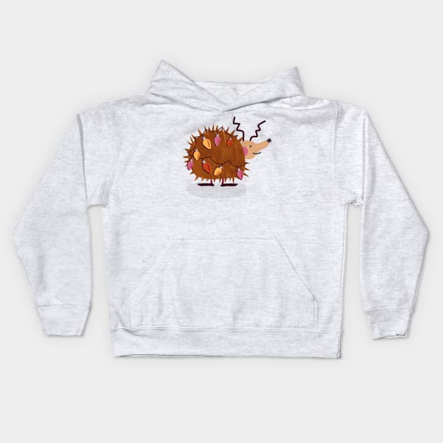 Cute winter hedgehog with christmas lights - red, yellow, pink, brown, blue Kids Hoodie by Ipoole